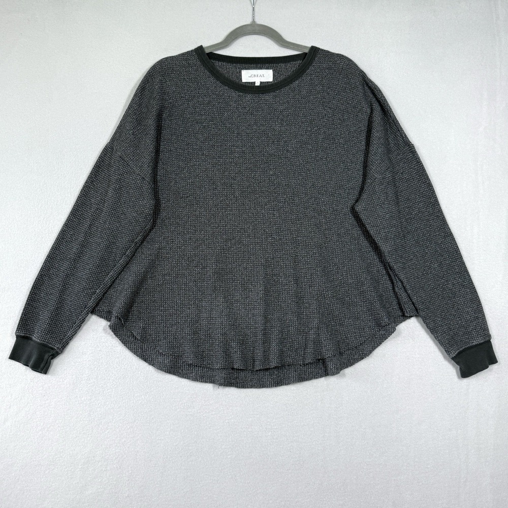 THE GREAT Top Womens Medium 2 Circle Thermal Heather Alpine Pullover Waffle Knit